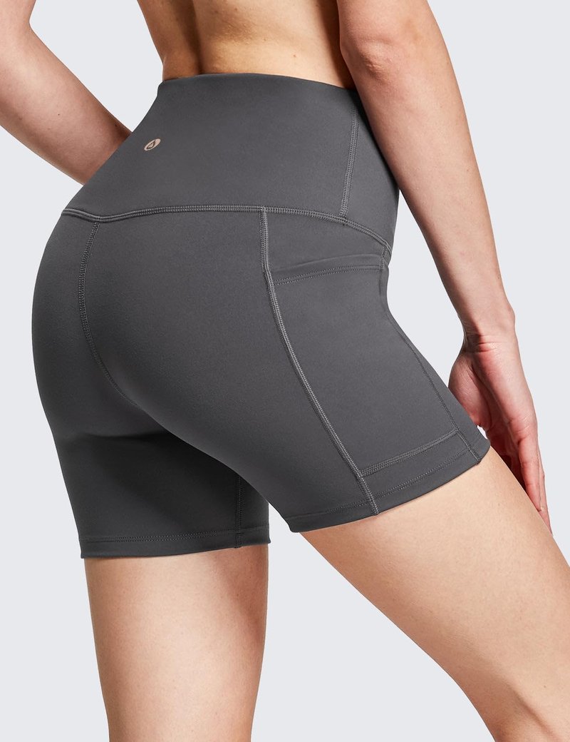 baleaf Biker Shorts Women Yoga Gym Workout Spandex Running Volleyball Tummy Control Compression with Pockets Soft 5" Gray M