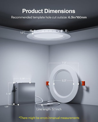 Lumary Smart WiFi LED Recessed Lighting 6 Inch with Remote, RGBWW Canless Ceiling Lights with Anti-Glare Metal Trim & J-Box, Compatible with Alexa/Google, 13W 1000Lm, 4Pack