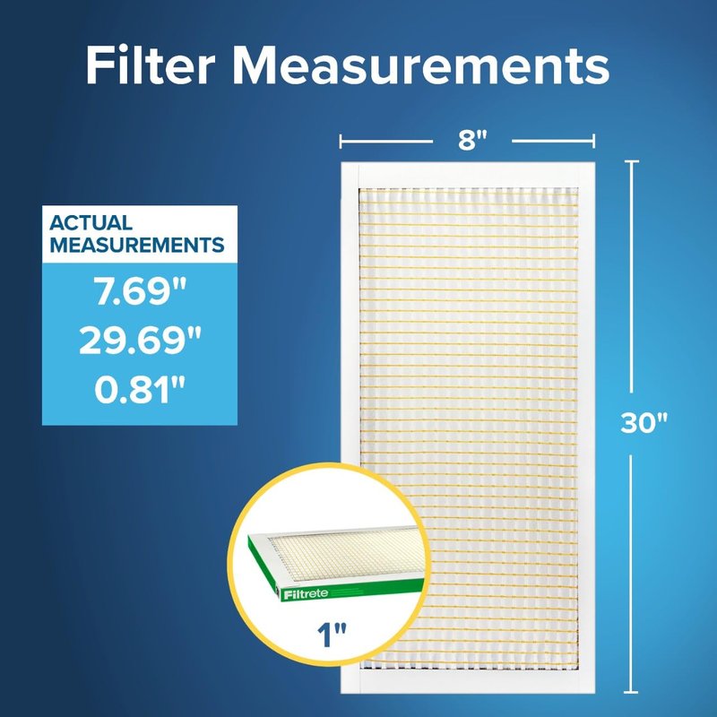 Filtrete 8x30x1 AC Furnace Air Filter, MERV 8, MPR 700, Tough on Pollen, Easy on Airflow, 3-Month Pleated 1-Inch Electrostatic Air Cleaning Filter, 4-Pack (Actual Size 7.69 x 29.69 x 0.81 in)