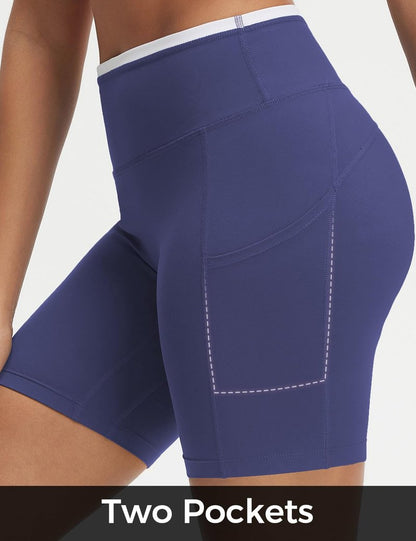 baleaf Biker Shorts for Women High Waist Tummy Control with Pockets Yoga Workout Gym Bike Shorts No Front Seam