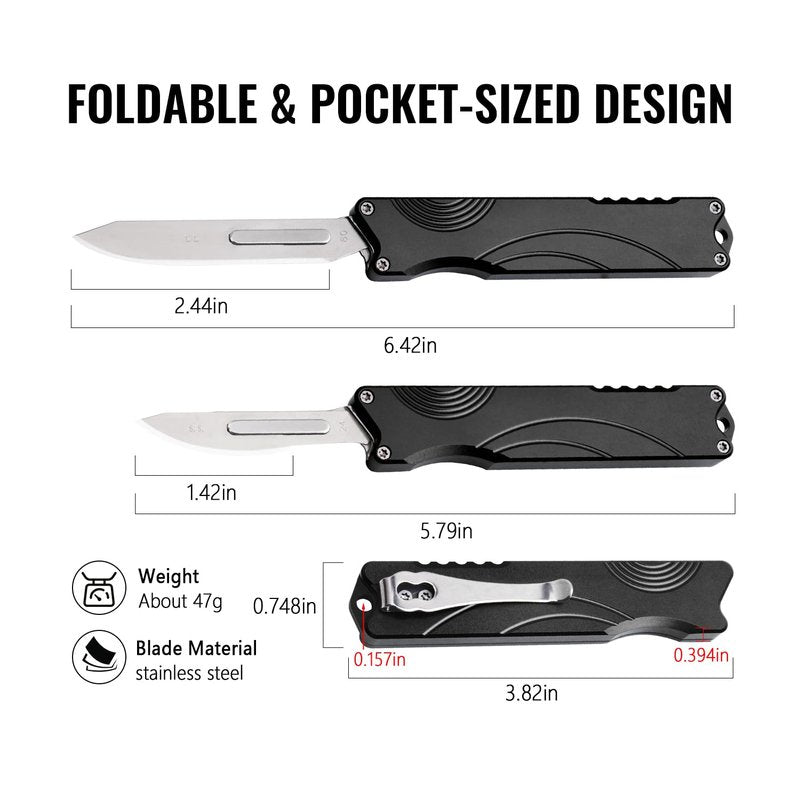 TGZUO Aluminum Alloy Pocket Knife, Utility Knife with Clip EDC Scalpel Knife, Box Cutter for Outdoor Huting, Camping, Fishing, Hiking