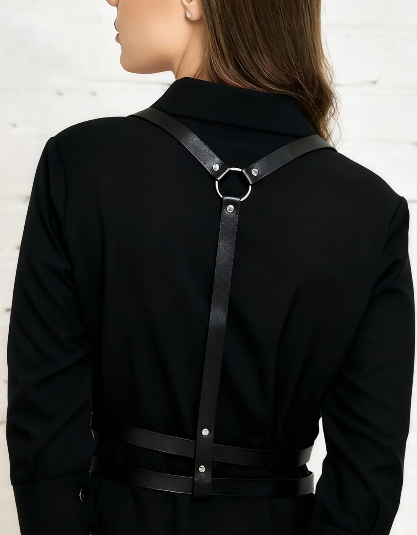 Women Adjustable Faux Leather Harness Belt Punk Fashion Waist Belt with Alloy Buckles Layered Outfit for Dresses Shirts Blazers Street(Waist 39.4-48in)