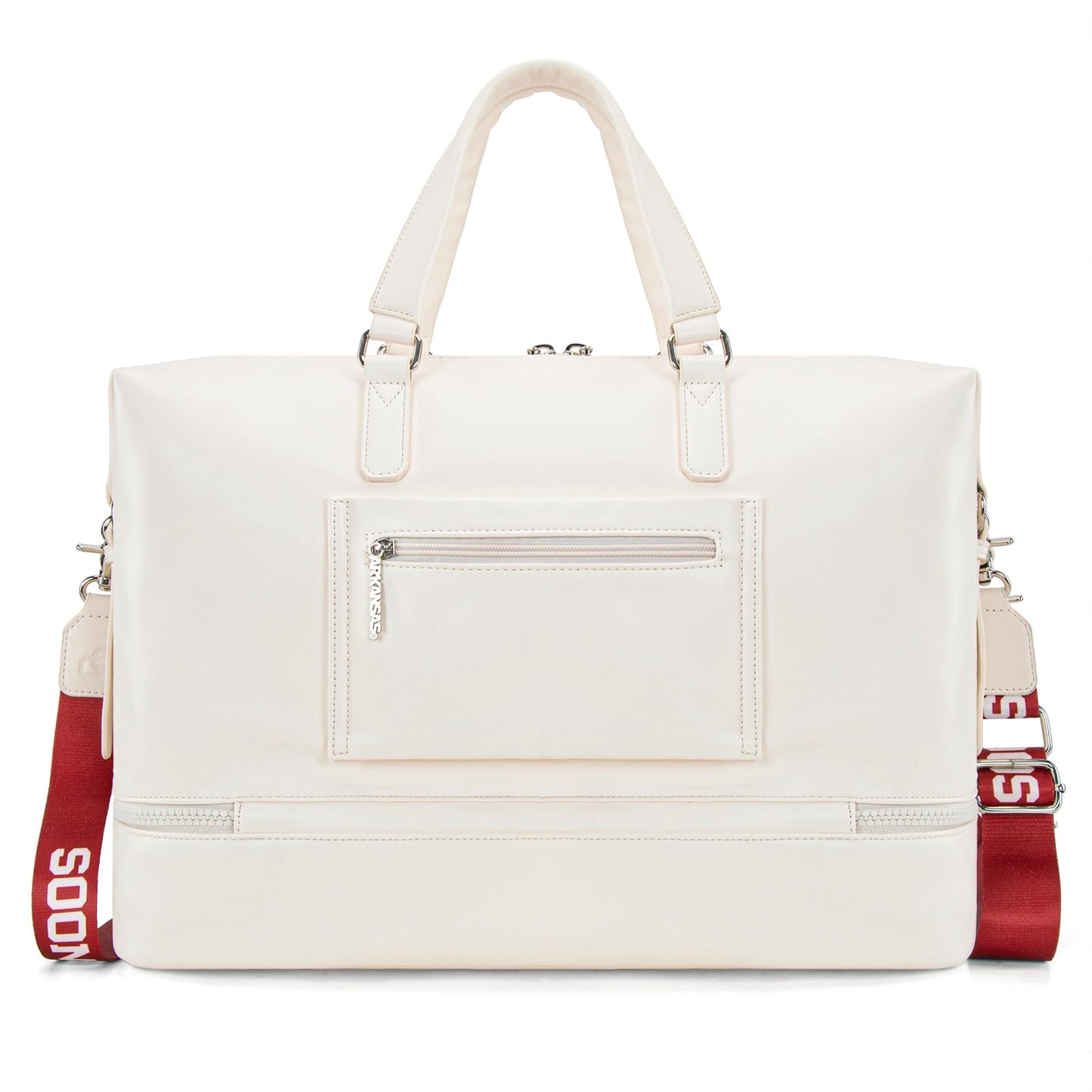 Oklahoma Sooners Duffel Gym Bag with Trolley Sleeve, OU Overnight Duffel Bag for Sport Fan Gifts | Beige, NC-OU008BG