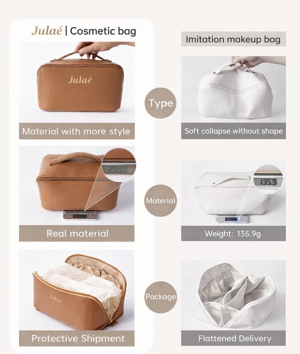 Large Travel Toiletry Bag for Men & Women, Waterproof PU Leather Cosmetic Organizer, Spacious Bathroom & Makeup Storage Case with Zipper, Portable Dopp Kit(Brown)