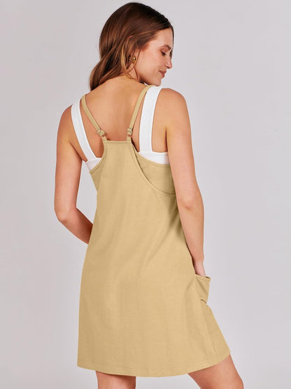 ANRABESS Women Athletic Dress Summer Tennis Workout Active Sports Mini Romper Dress Built in Shorts Travel Vacation Clothes Light Yellow Medium