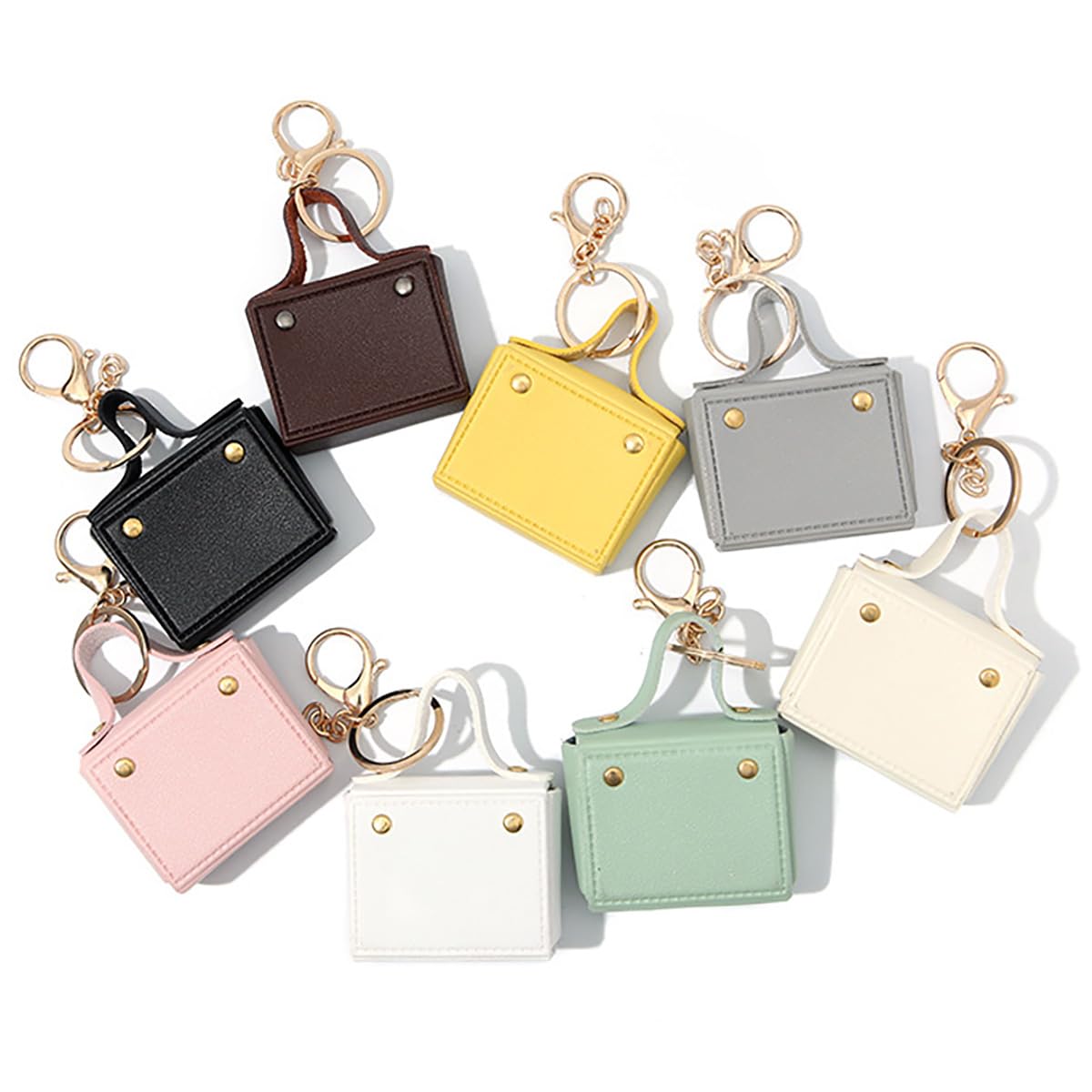 Alunsito 6 Pack Mini Makeup Bag Keychains Small Backpack Keyrings Cute Coin Purse PU Leather Lipstick Bag Card Holder Data Cable Organizer Fashion Bag Pendant Charms Accessories for Women Girls