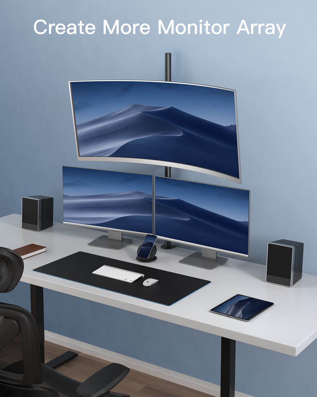 HUANUO Monitor Arm Desk Mount, Fully Adjustable Stand Computer Mount for 13-32 In Screen, Ultra Wide Screen to 38In, Single Extra Tall 39 Inch Monitor Stand Holds up to 22lbs with C Clamp/Grommet Base