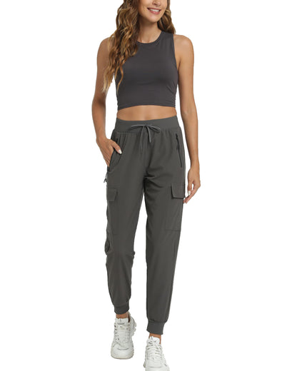 Women's Lightweight Joggers Hiking Cargo Pants-4 Pockets(Grey, Medium)