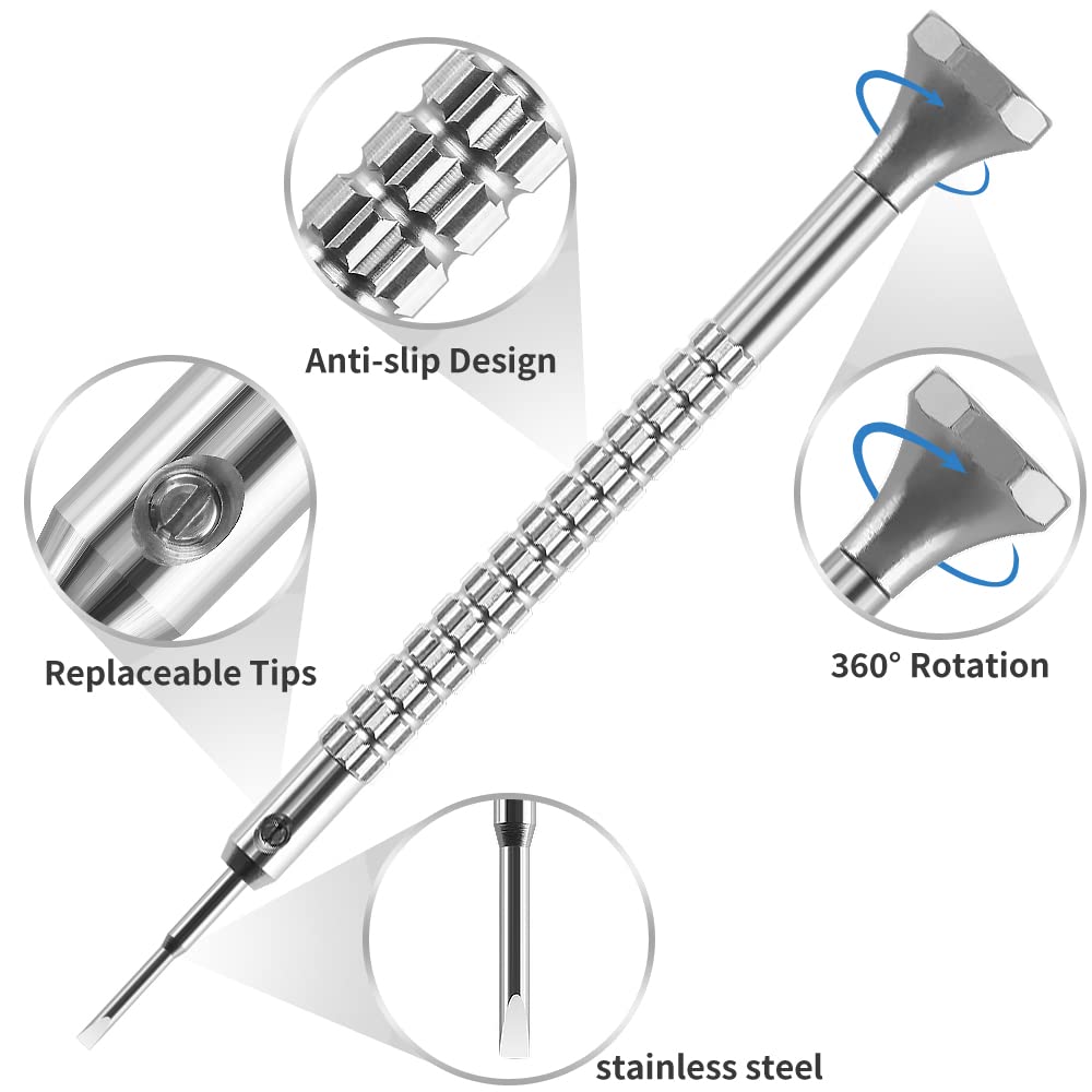 10 pcs Precision Slotted And Phillips Watch Screwdriver Set Different Sizes With 20 Extra Replace Blades Watchmaker Screwdriver Set for Watch,Jewelry,Eyeglass