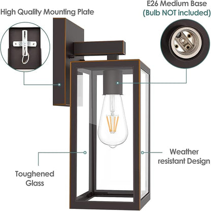 MAXvolador Outdoor Wall Sconce, Exterior Waterproof Wall Lantern Light Fixture, Oil Rubbed Bronze Porch Lights, Anti-Rust E26 Patio Lighting, 2 Pack