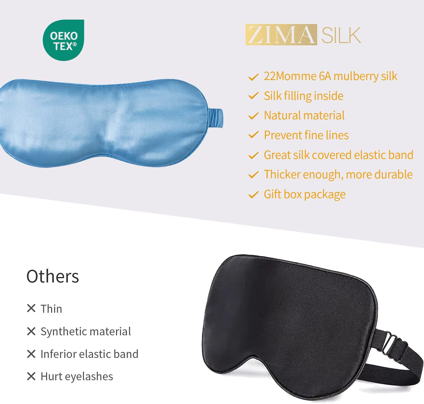 ZIMASILK Adjustable 100% 22 Momme Mulberry Silk Sleep Mask for Sleeping, Filled with Premium Mulberry Silk, Softest & Breathable Blackout Eye Sleeping Mask (Black)