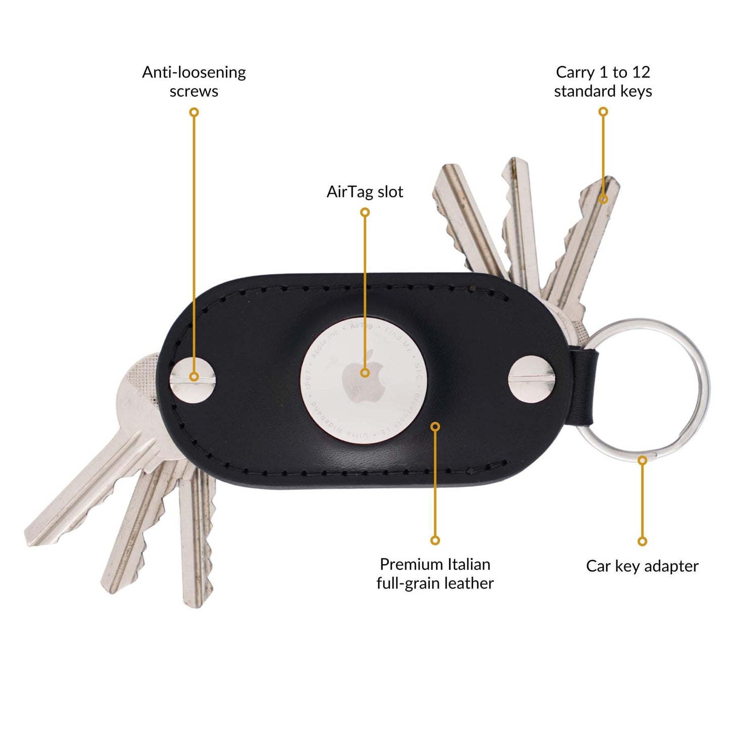 Leather Key Organizer Compatible with Apple AirTag | Handmade Full Grain Leather Keychain Compatible With Tracking Device (Honey)