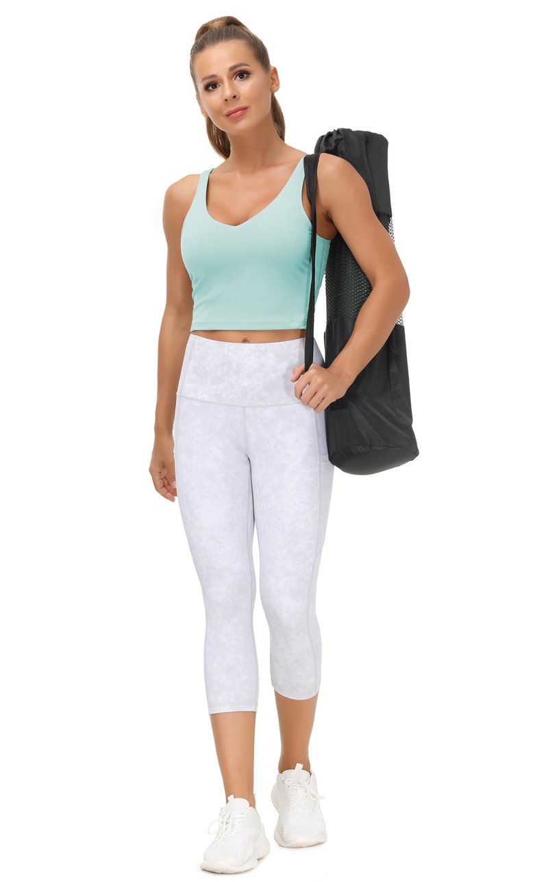 Women’s Longline Sports Bra Wirefree Padded Medium Support Yoga Bras Gym Running Workout Tank Tops Light Blue