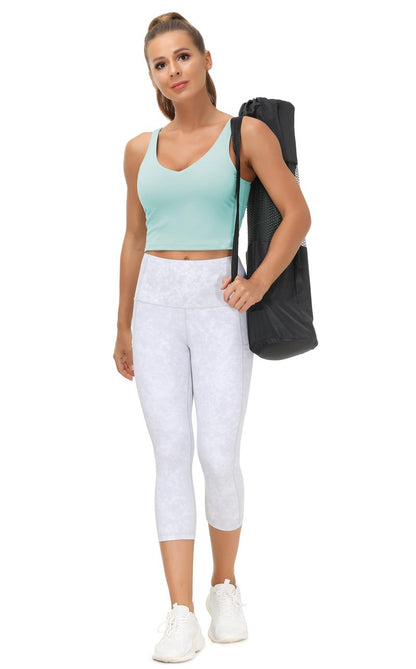 Women’s Longline Sports Bra Wirefree Padded Medium Support Yoga Bras Gym Running Workout Tank Tops Light Blue