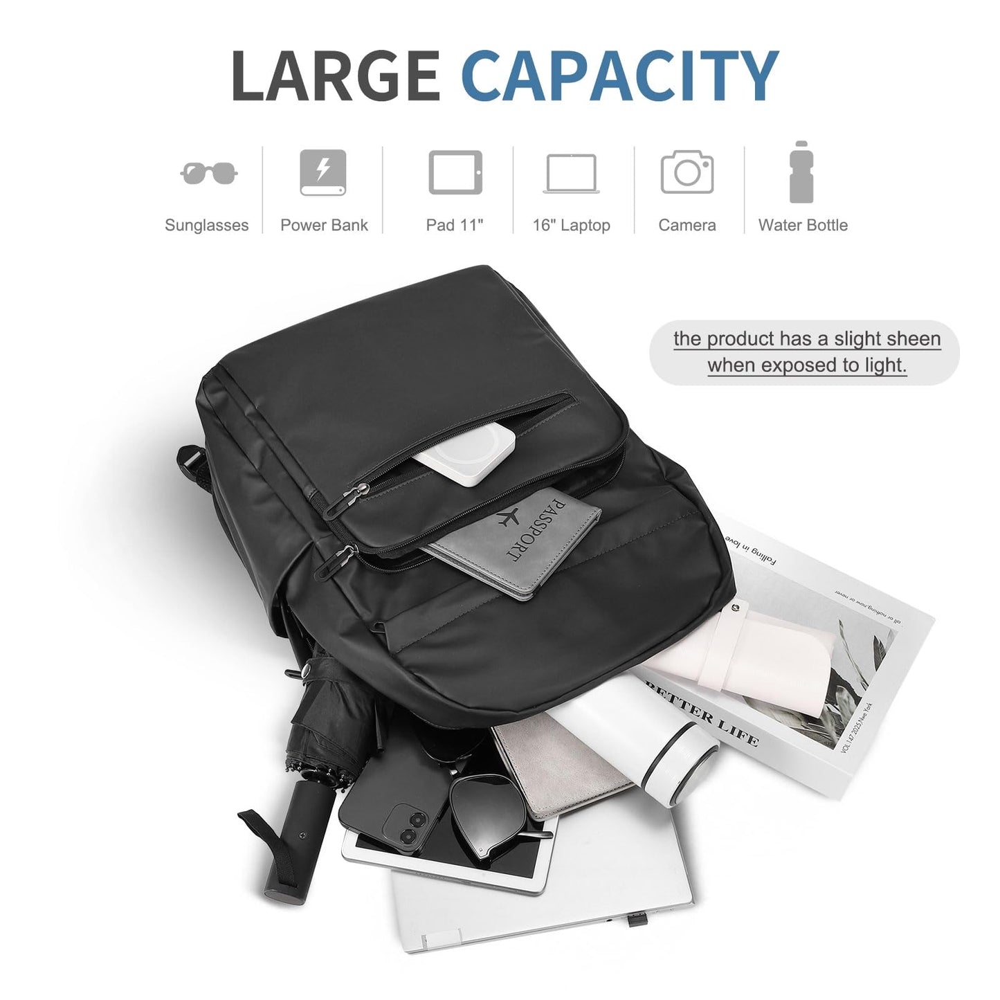 SUIKIHUM 16 Inch Laptop Backpack for Men, Business Work Backpack for Everyday Commute, Waterproof Travel Office Computer Bag, Black