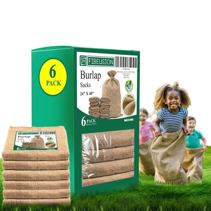 Heavy Duty Reusable Burlap Sacks (Set of 6) – 24" X 40" Perfect Sack Race Bags for Adults and Kids, Outdoor Lawn Games, Vegetable Storage & Gardening - 50lbs Capacity Potato Sacks