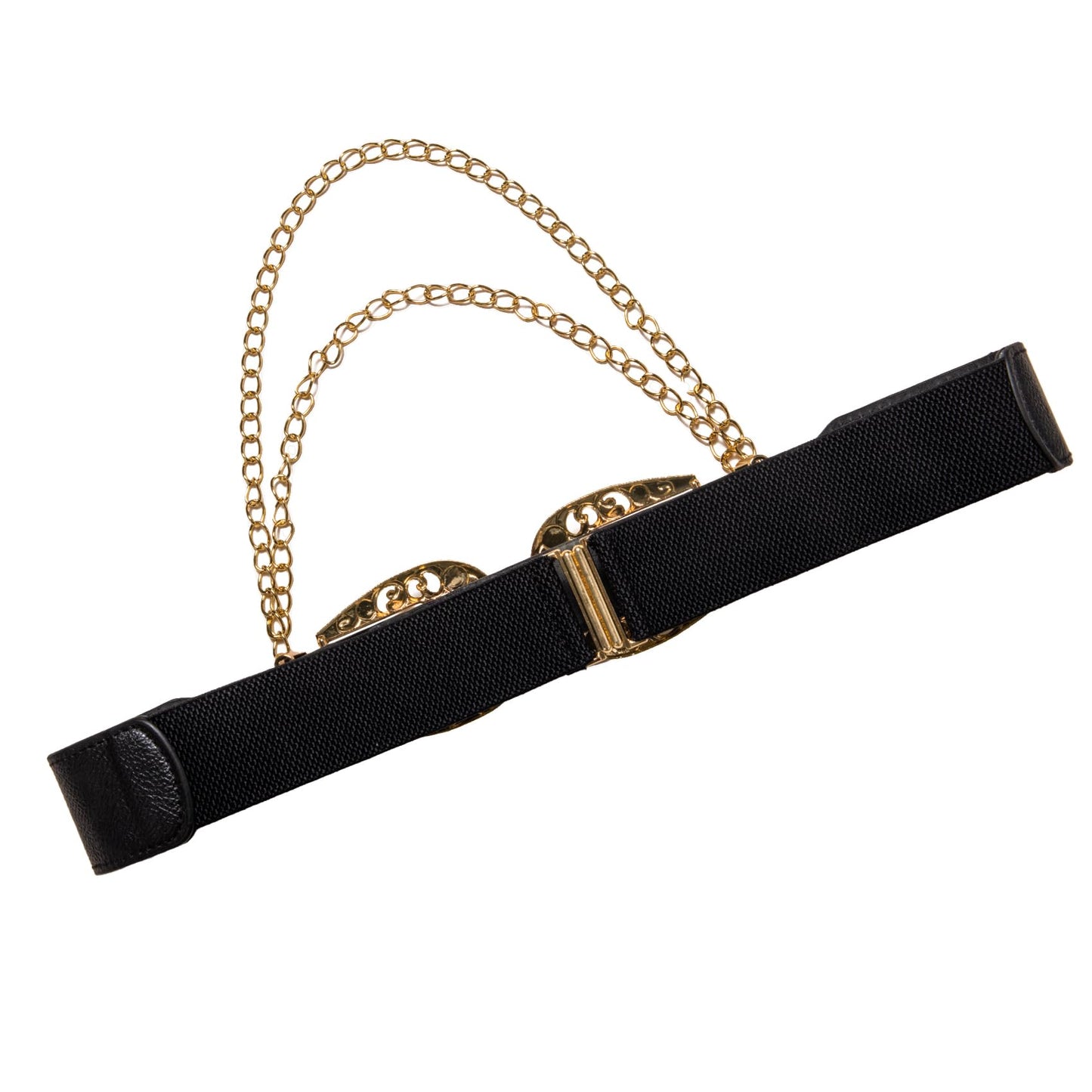 Barry.Wang Women Double Western Belt Vintage Leather Black Belt Gold Buckle Design Elastic Waist Chain Jeans Dresses Cowgirl