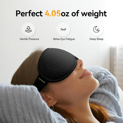 Blackout Sleep Mask: Weighted Eye Mask for Men Women - 3D Contoured Zero Pressure and Eyelash Free - Airplane Travel Nap Night Sleeping Blindfold - Adjustable Ear-Friendly Breathable Comfortable Black