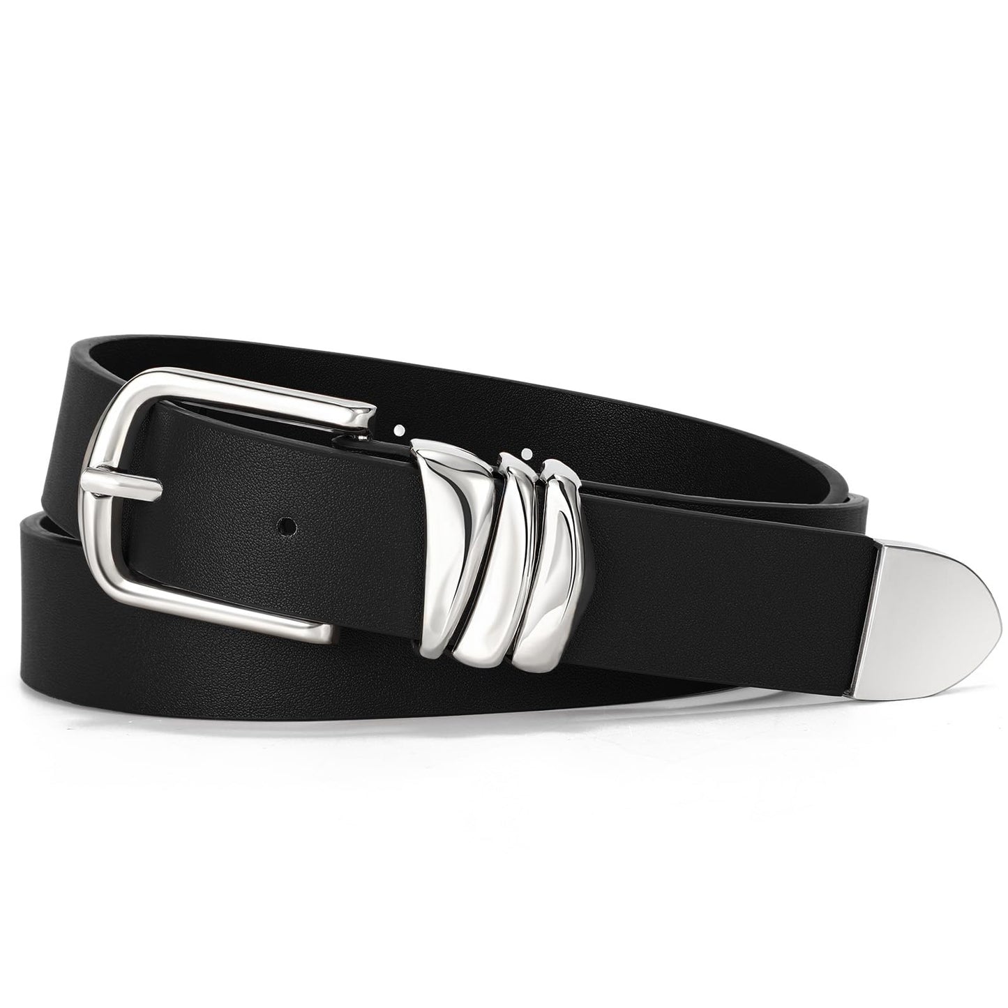 VONMELLI Women's Black Belt for Jeans Dress Leather Belt for Women Fashion Waist Ladies Belt with Silver Buckle, M