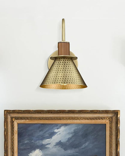 Industrial Wall Sconces Set of Two, HWH Indoor Wall Light Fixtures Gooseneck Barn Light, Single Wall Vanity Lamp for Bedroom Bedside Kitchen, Hammered Metal Shade, Antique Brass Finish, 5HZG74B-2L BG