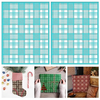 2PCS Plaid Stencil Buffalo Reusable Grids Silk Screen Self-Adhesive Printing 8.5x11 Inch Check for Painting Wood Wall Tile Canvas Paper Fabric