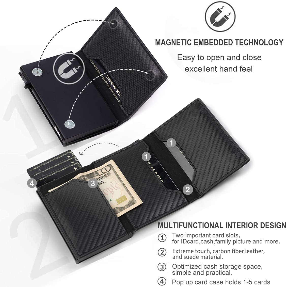 Aiuwo Wallet for Mens Wallet Card Holder,Smart,RFID Blocking,Slim Wallet for Front Pocket-8-12 Card Capacity (Pu Leather, Carbon Fiber)