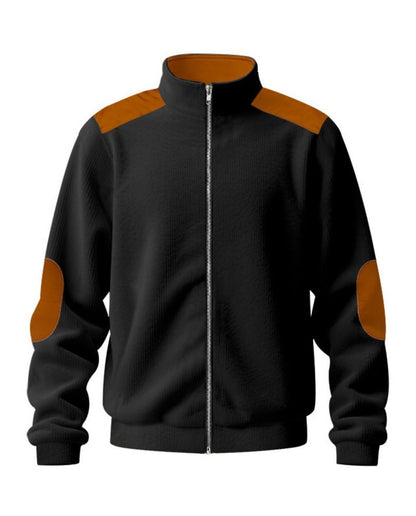 LIZALIG Men's Vintage Cardigan Jacket Soft Block Collar Zip-Up Casual Jackets for Daily Wear Travel Lightweight Layering Piece