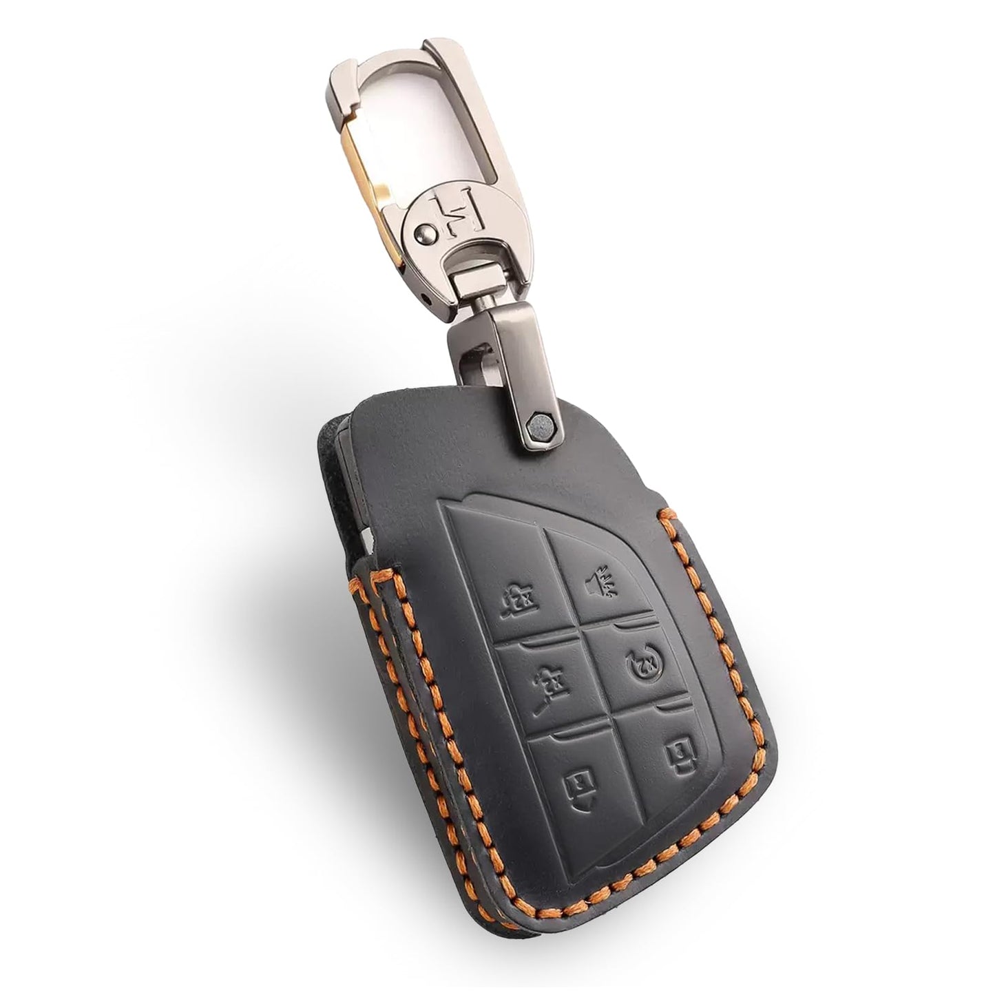 Leather Key Fob Cover for Chevy, Retro Smart Fob Protection Case Compatible with 2021 2022 2023 2024 2025 Chevy Tahoe Suburban GMC Yukon Denali Sierra Silverado Buick (Black, 6 Buttons)