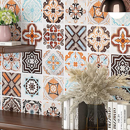 Livelynine Peel and Stick Wallpaper Tile Stickers Moroccan Tile Contact Paper Waterproof Wall Tiles for Bathroom Self Adhesive Wall Paper for Kitchen Walls Removable Vinyl Flooring Roll 15.8x78.8