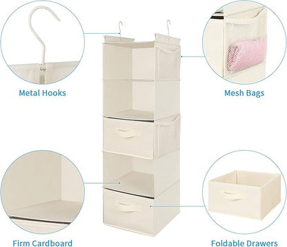 MAX Houser 5 Tier Shelf Hanging Closet Organizer, Cloth Hanging Shelf