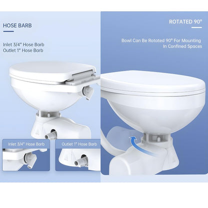 SEAFLO Quiet Flush Electric Marine Toilet - Fresh Water Rinse, 12V, Solenoid Valve, Ceramic Bowl, Soft Close Seat, Macerator Pump, 3-Way Switch Panel, Boat Yacht Toilet, 4-Year Warranty