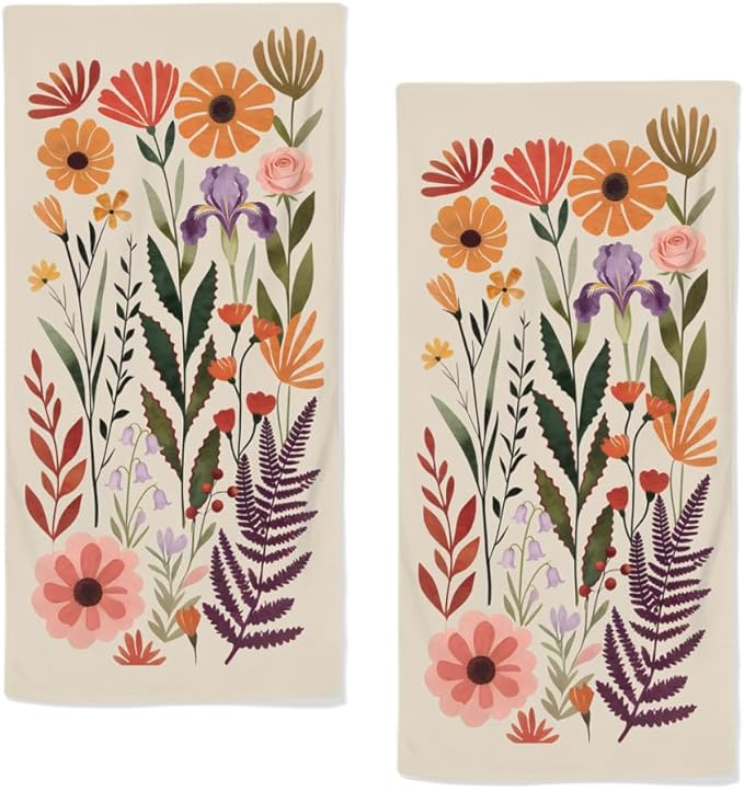 Floral Hand Towels for Bathroom, 2 Packs Decorative Boho Kitchen Towels 28.7 x