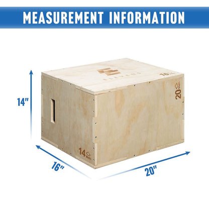 Elevens 3 in 1 Wooden Plyo Box Jump Box Plyometric Box for Jumping Trainer, Skipping, Jumping, Lunges, Box Jumps, Squats, Step-Ups, Dips (20"x14"x16")