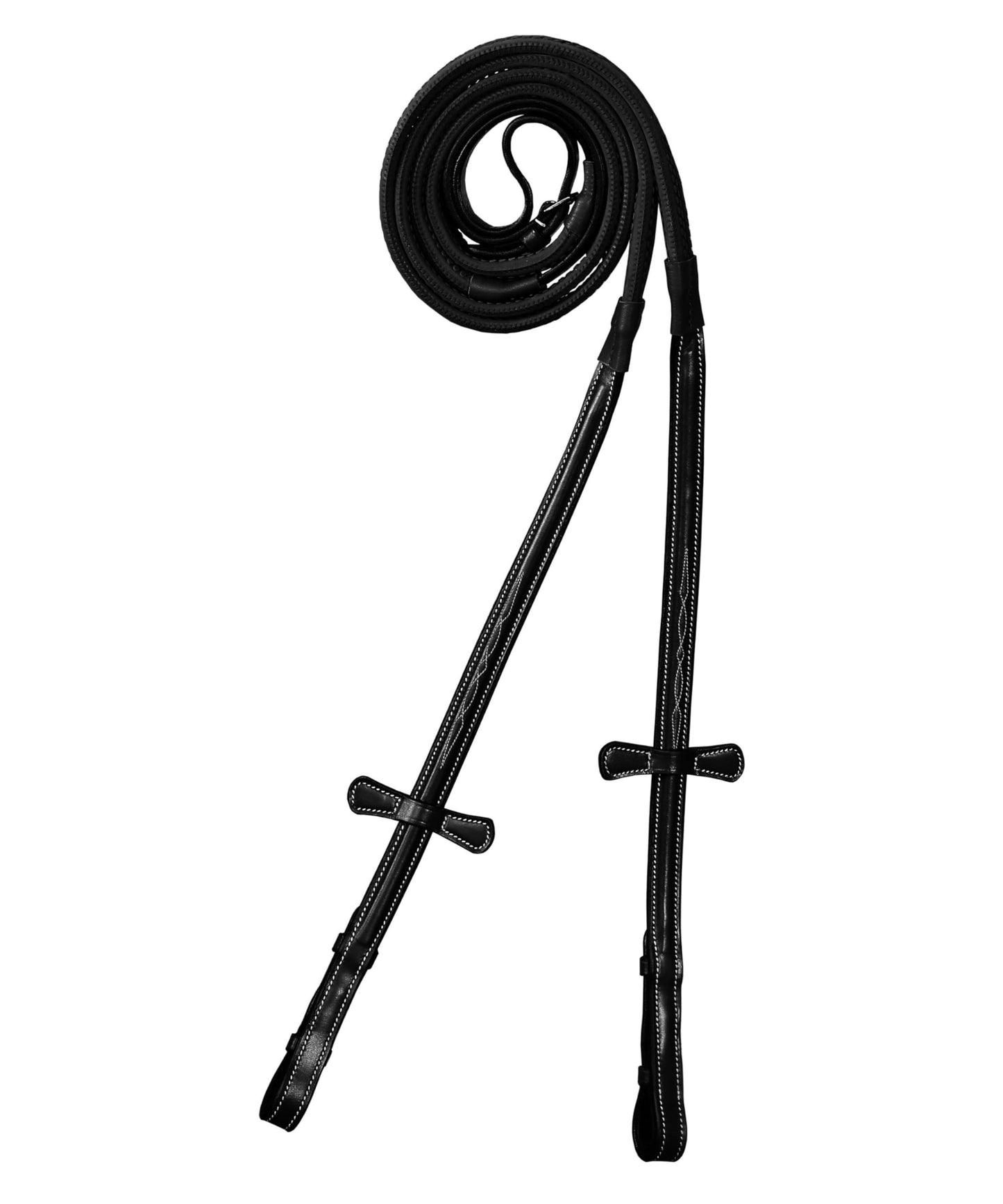 Exion 5/8" (16mm) Designer Stitched Raised Leather Rubber Reins | Premium Grip English Horse Reins with Hook Studs