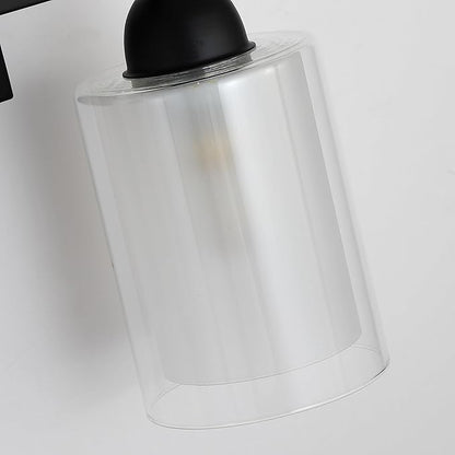 Matte Black Bathroom Vanity Light Over Mirror, 2 Light Bathroom Light Fixtures with Milk Glass and Clear Glass Shades, Modern Vanity Lighting Wall Mount