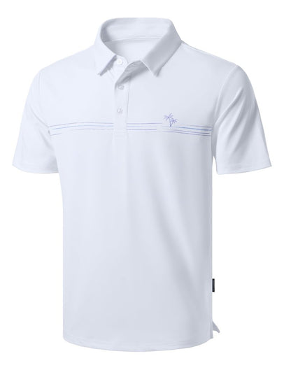 Men's Golf Shirts Dry Fit Moisture Wicking Performance Short Sleeve Collared Polo Shirts for Casual Tennis Bussiness (White Coco Tree, L)