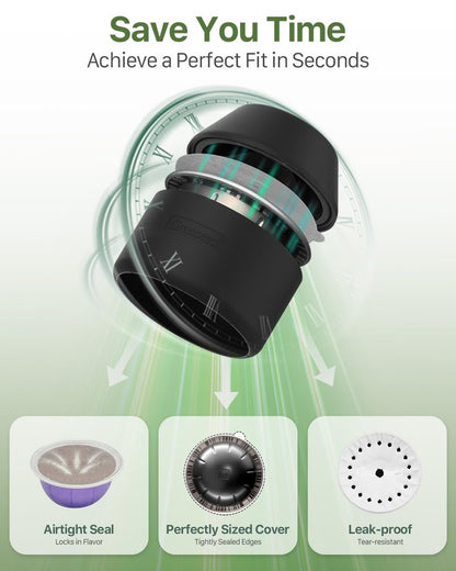 Grasseed Reusable VertuoLine Capsule Kit for Nespresso Pods with 100Pcs Aluminum Foil Seals Lids, Refillable Coffee Pods for VertuoLine to Refill Pods