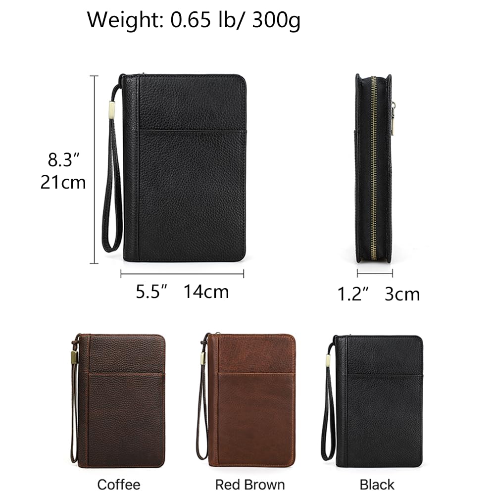 CONTACTS Full Grain Leather Cigar Case Travel Cigars Humidor Box Accessories Organizer with Cigar Cutter Lighter Pocket for 5 Pcs Cigars (Black)
