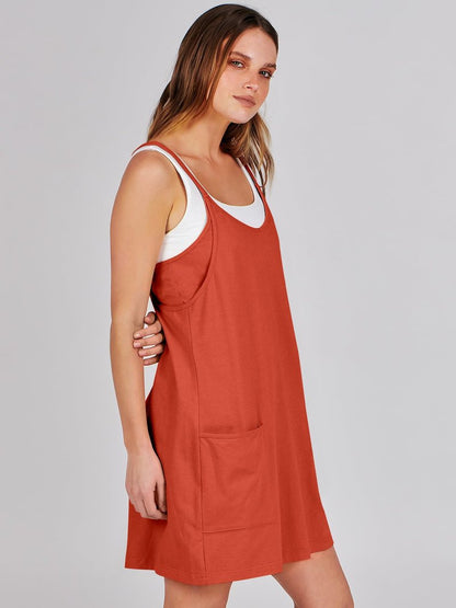 ANRABESS Women Athletic Dress Summer Tennis Workout Active Sports Mini Romper Dress Built in Shorts Travel Vacation Clothes Red Large