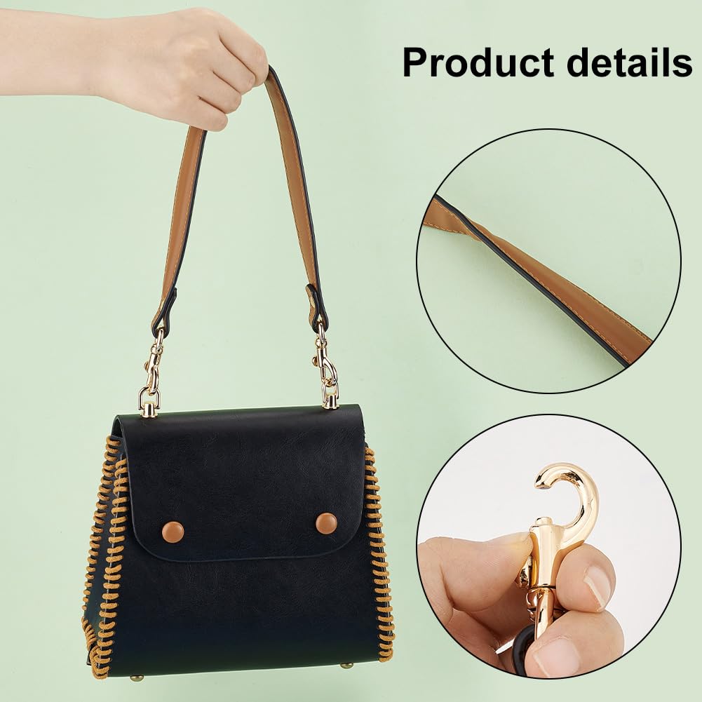 PH PandaHall Genuine Leather Handle, 20 Inch Purses Strap 1 inch Wide Purse Handle Brown Replacement Bag Strap with Golden Buckles for DIY Handbag Making
