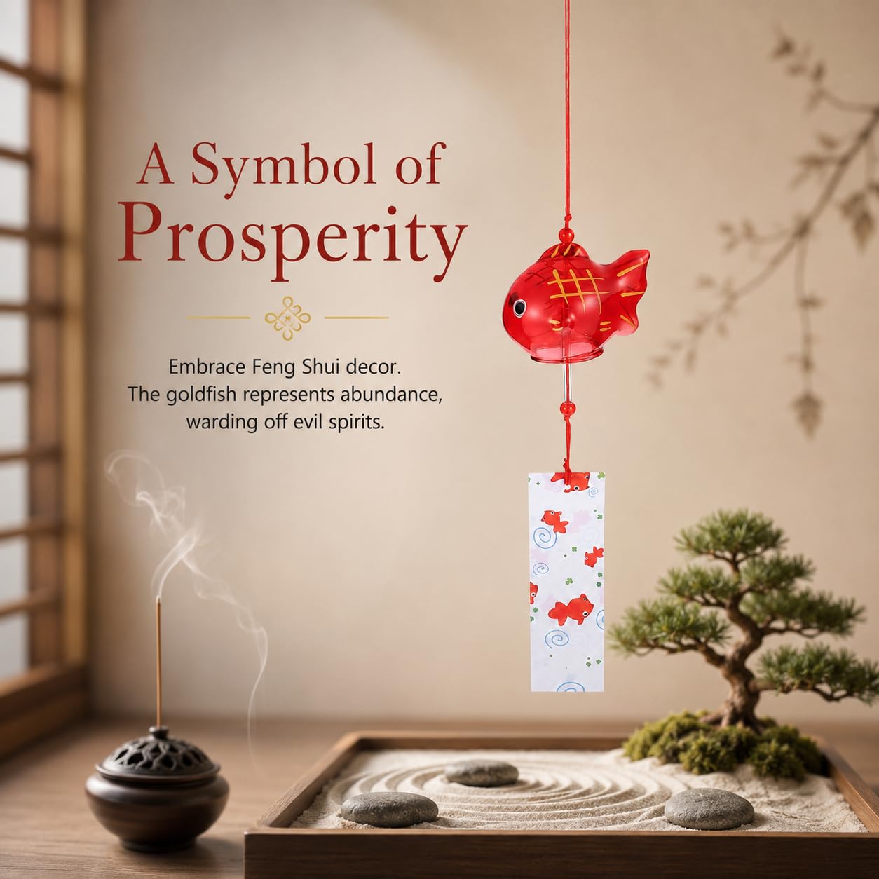 HEMOTON Japanese Wind Chime, Glass Lucky Wind Bell, Glass Windchimes Bells Suncatcher Lucky Feng Shui Hanging Ornament for Indoor Outdoor Patio Home Garden Decor