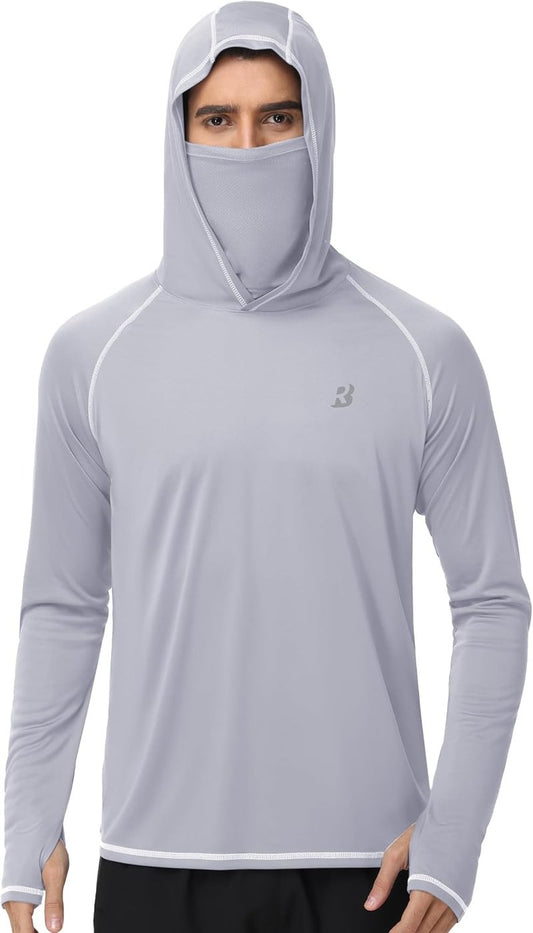 UPF 50+ Fishing Shirts for Men - Long Sleeve UV Sun Hoodie with Mask | Outdoor Rash Guard for Swim, Hike, Run