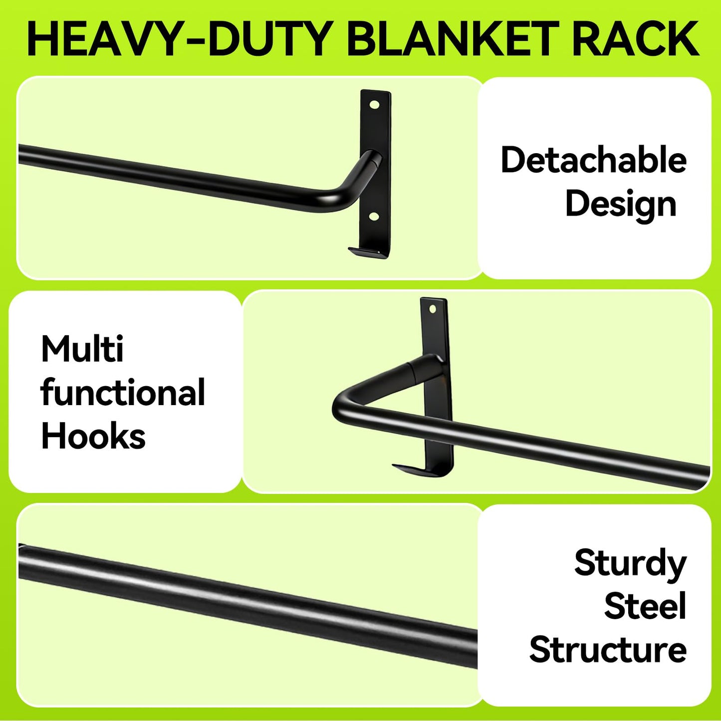 Zwinz 4Pcs Heavy Duty Horse Blanket Rack with Bridle Hooks, Wall Mounted Assembled Blanket Bar, Saddle Pad Rack for Horse Tack Storage, Black