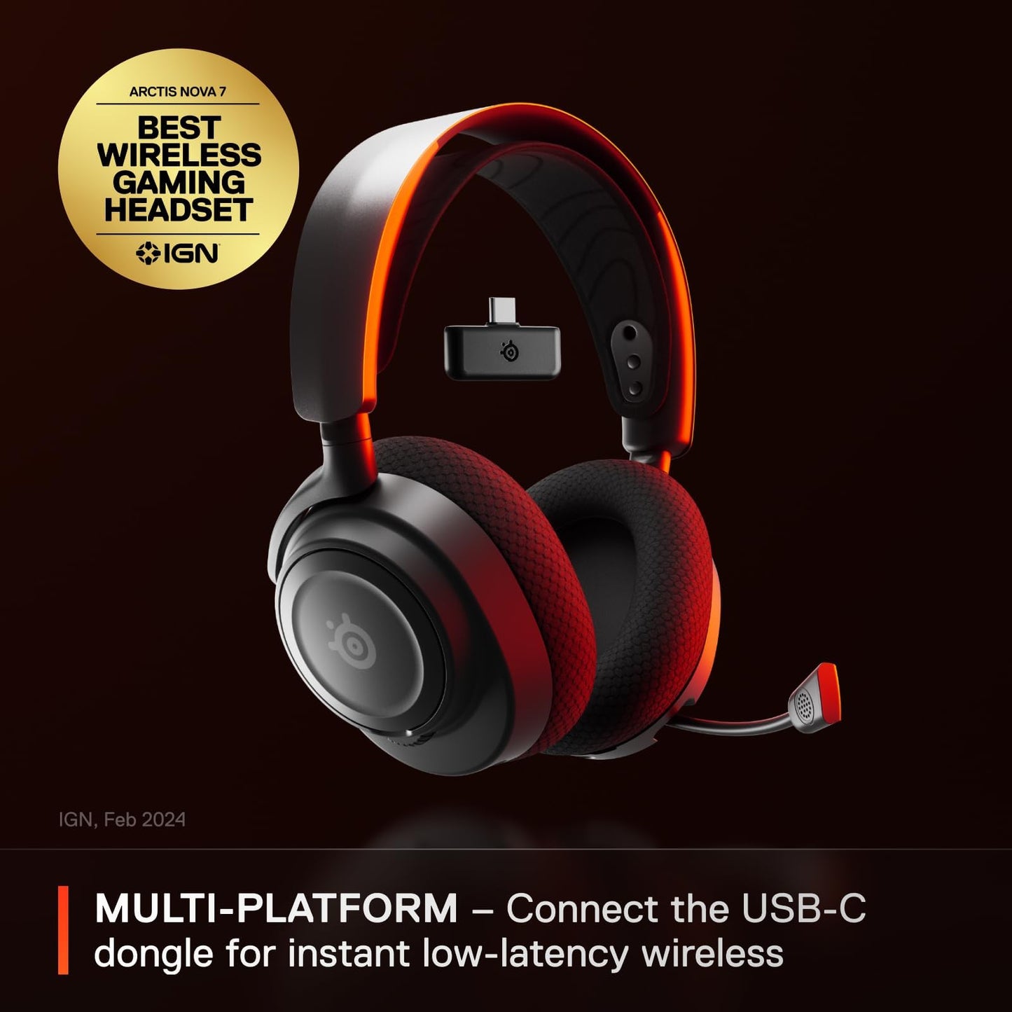 SteelSeries Arctis Nova 7 Wireless Multi-Platform Gaming Headset — Neodymium Magnetic Drivers — 2.4GHz + Mixable Bluetooth — 38Hr USB-C Battery — ClearCast Gen2 AI Mic — PC, PS5, Switch, VR, Mobile