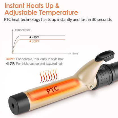 6-in-1 Curling Iron, Professional Instant Heat Up Hair Curling Wand Set with 6 Interchangeable Ceramic Barrels (0.35'' to 1.25'') and 2 Temperature Adjustments, Heat Protective Glove & 2 Clips