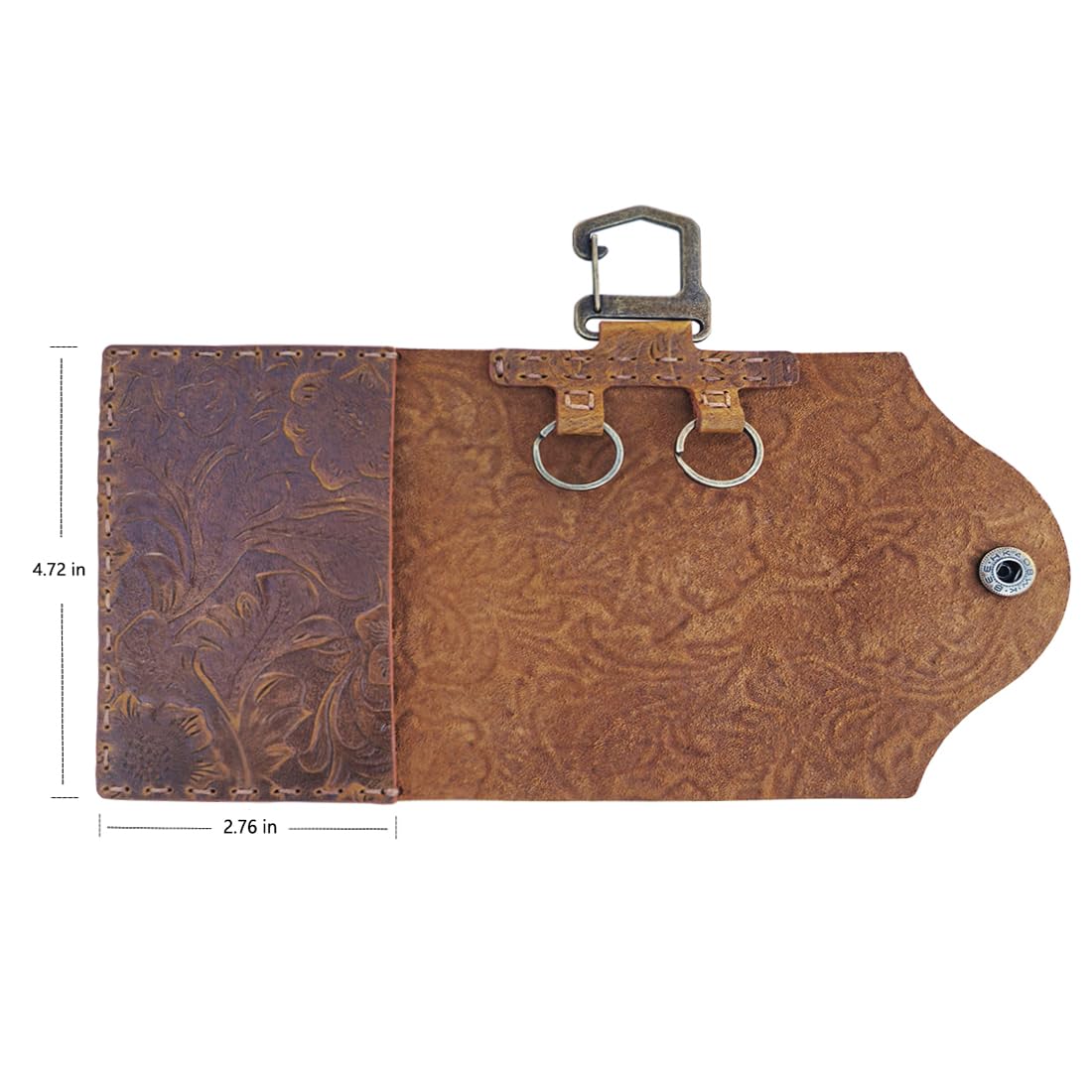 Ru Xing Genuine Leather Key Holder Handmade Organizer Wallet for Keys, Cash, Credit Cards Functional Key Holder for Men & Women (Stitch Style, Print Brown)