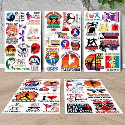 Taekwondo Stickers 50 Pieces Black Belt Martial Arts Sticker Vinyl Waterproof Decal for Laptop Water Bottle Phone Car Window Stakeboard Scrapbook Gifts