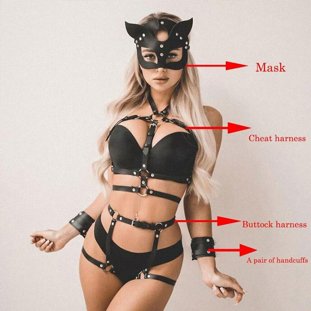Punk Layered Chest Chain for Women, Faux Leather Body Harness, Gothic Adjustable Chest Chain, Alternative Fashion Jewelry Body Waist Chain Belt Belly Bra Body Chain Jewelry for Women (Body Band)