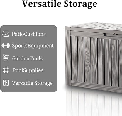 80 Gallon Waterproof Deck Box, Lockable Resin Storage Box for Patio Furniture Cushions Garden Tools and Outdoor Delivery Storage, Coffee