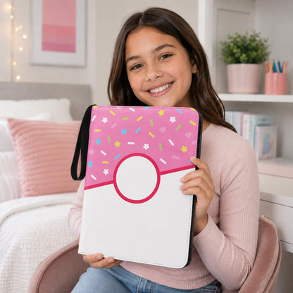 9 Pocket Card Binder 900 Card Holder Album, Pink Donut Trading Cards Holder Zipper Binder for Girl Teen Collection (Pink Donut, 900 Pocket)